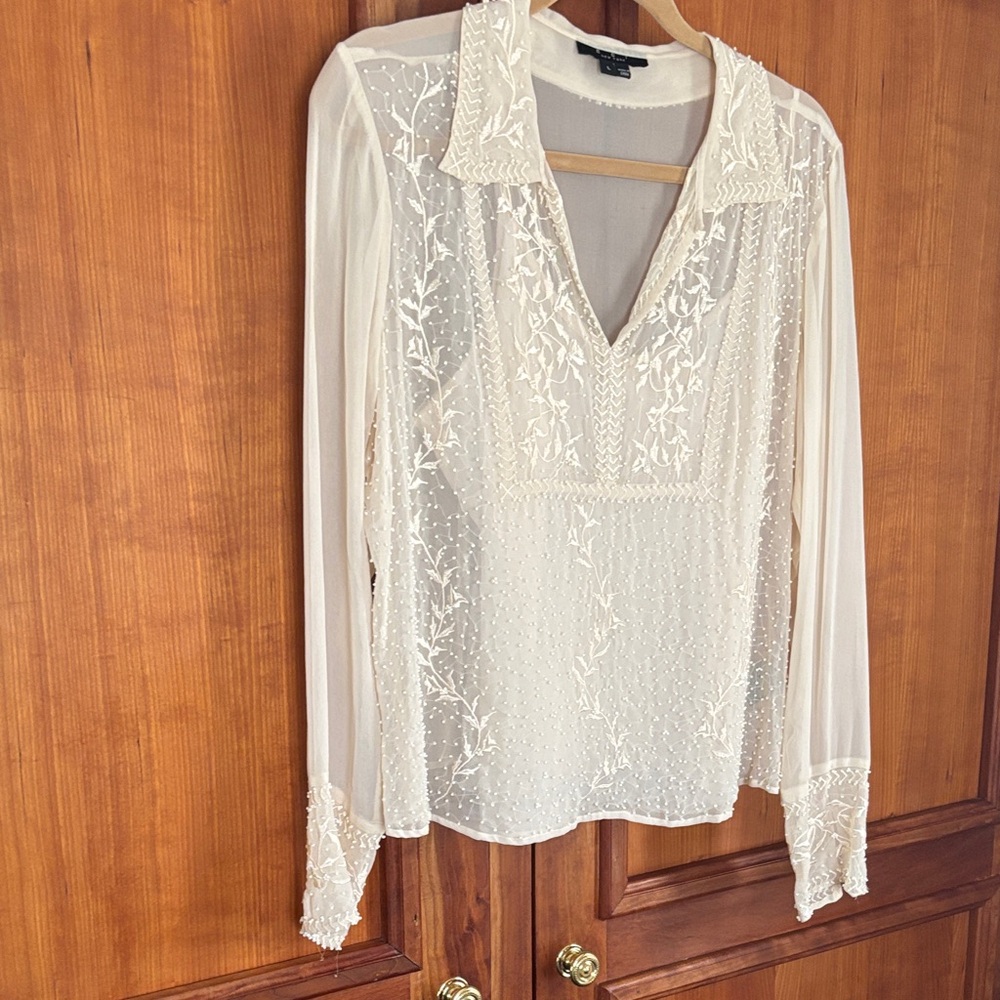 🐬 ECI Elegant White Embroidered Women's Top